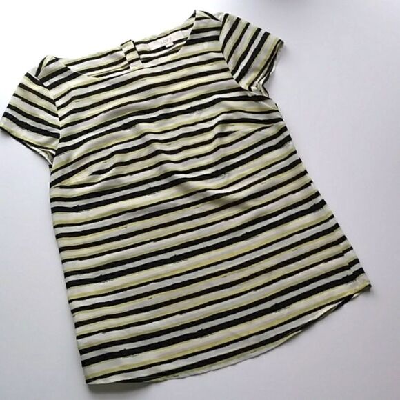 LOFT Striped Shirt Yellow & Black White Stripe Cap Sleeve Top, Size XS - Picture 1 of 8